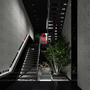 Gym Stairs Modeling Cement Wall Cement Brick Iron Stairs 3d model