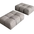 Two Modern Gray Fabric Ottoman Footstools With Square Tufted Design For Living Room