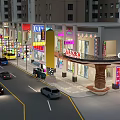 Vibrant Nighttime Commercial Street With Colorful Neon Signboards Various Shops Cars And Surrounding Buildings