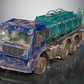 Rusty Damaged Blue Truck Featuring Green Tanks And Broken Windshield 3d model
