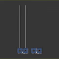 Two Blue Industrial Equipment With Circular Components And Long White Rods