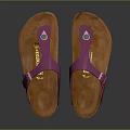 Women's Purple Thong Sandals with Brown Cork Wedge Sole and Gold Buckle