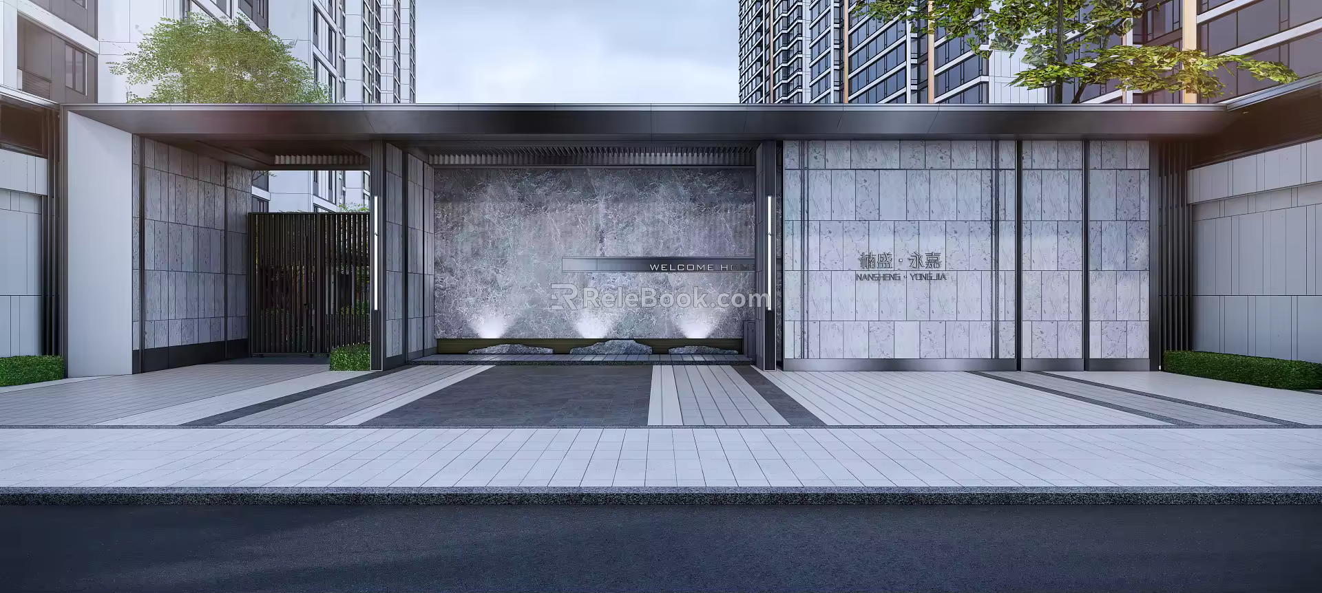 New Chinese Style Gate Community Landscape 3d model