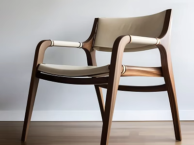 Single Modern Armchair With Wooden Frame Light Colored Seat And Curved Arms 3d model