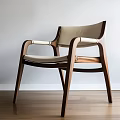 Single Modern Armchair With Wooden Frame Light Colored Seat And Curved Arms