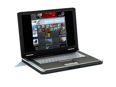 Modern Laptop With Open Screen Displaying Web Media Content And 3d model