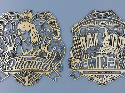 Intricate Metal Carving Art With Rihanna Eminem Portrait Designs And Decorative Details 3d model
