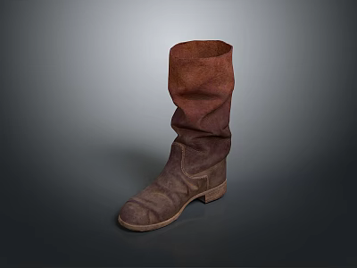Vintage Brown Leather Slouchy Mid Calf Boots With Light Colored Leather Sole For Casual Daily Wear 3d model