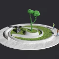 Circular Tree Pit Design With Green Grass And Surrounding Walkway Structure 3d model