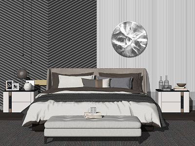 Modern Background Double Bedding Wardrobe Ornaments model