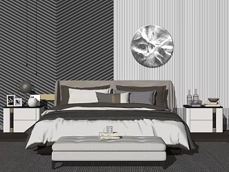 Modern Background Double Bedding Wardrobe Ornaments 3d model