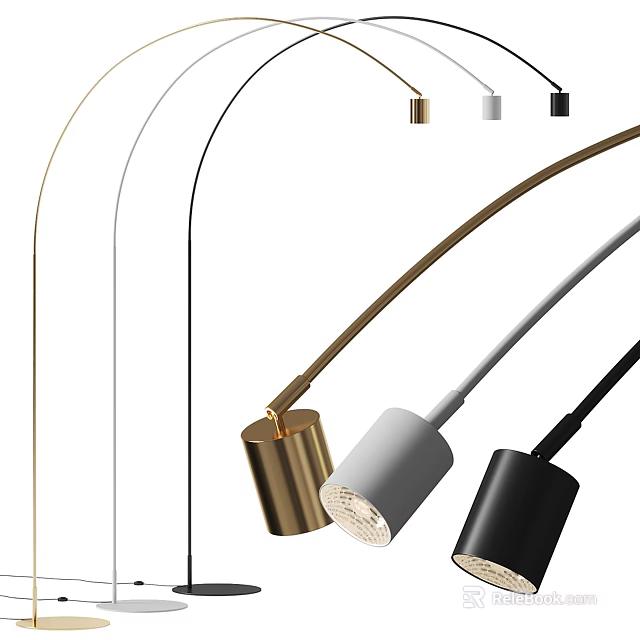 Modern Floor Lamps With Curved Arm Design In Gold Gray And Black Colors 3d model 