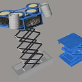 Portable Blue Firefighting Lifting Platform With Metal Structure And Containers 3d model