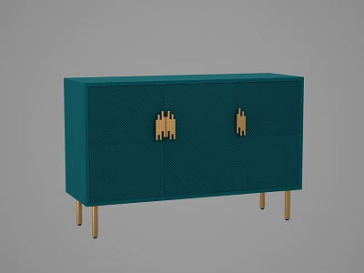 Modern Teal Sideboard With Golden Handles And Elegant Golden Legs Design 3d model