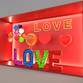 Red Frame Decorative Ornament Set with LOVE Letters Colorful Balloons and Heart Decorations