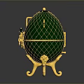Green Egg Shaped Decorative Living Item With Gold Netted Frame And Stand