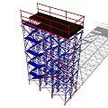 Scaffolding Structure With Red Guardrails Blue Frame And Metal Stairs