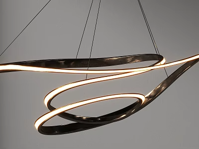 Sleek Modern Chandelier With Curved Metallic Strips And Illuminated LED Lines 3d model