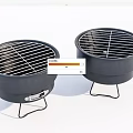 Portable Black Round Grills With Mesh Grid And Metal Stand For Outdoor Cooking