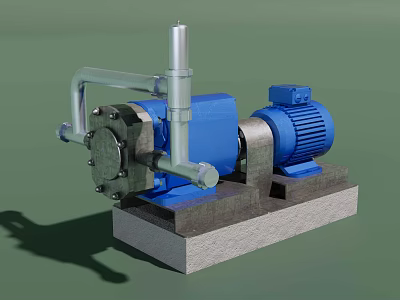 Blue Industrial Pump Equipment With Electric Motor Vertical Pipe And Sturdy Base 3d model