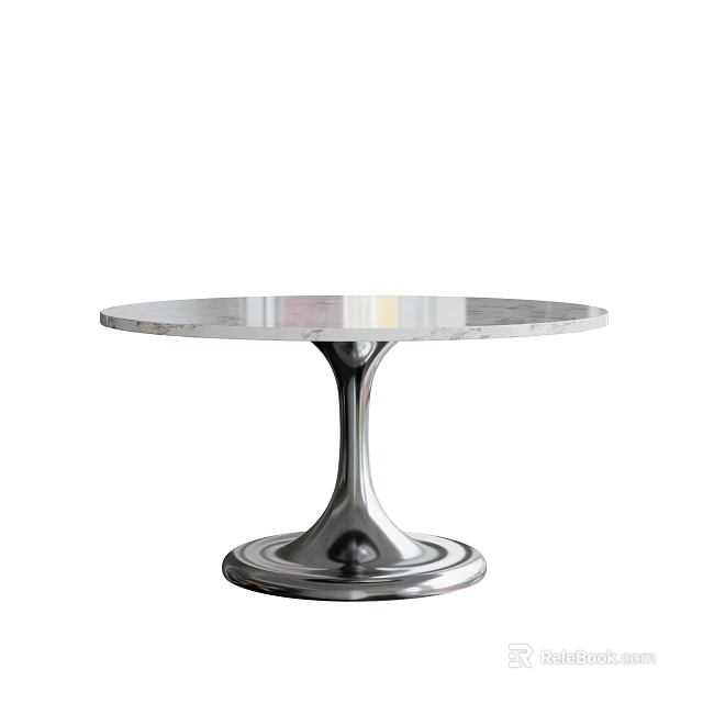 Elegant Modern Round Dining Table With Marble Top And Metal Base 3d model 