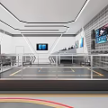 Modern Control Room Interior With Multiple Screens Metal Railings And Lighting