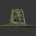 Whimsical Cartoon Scene With Stone Ruin Green Grass And Small Tree