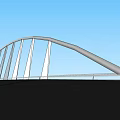 Modern Landscape Bridge Design with Curved Arch Structure Metal Frame and Black Deck