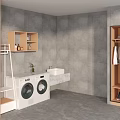 Modern Laundry Room with Washing Machine Dryer Sink Gray Walls and Wooden Cabinets