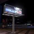 Outdoor Billboard Showing Advertisement At Night With Illuminated TRUE Text And City Background