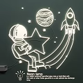 Space Theme Kids Room Lighting Set With Astronaut Star Planet Rocket Design 3d model