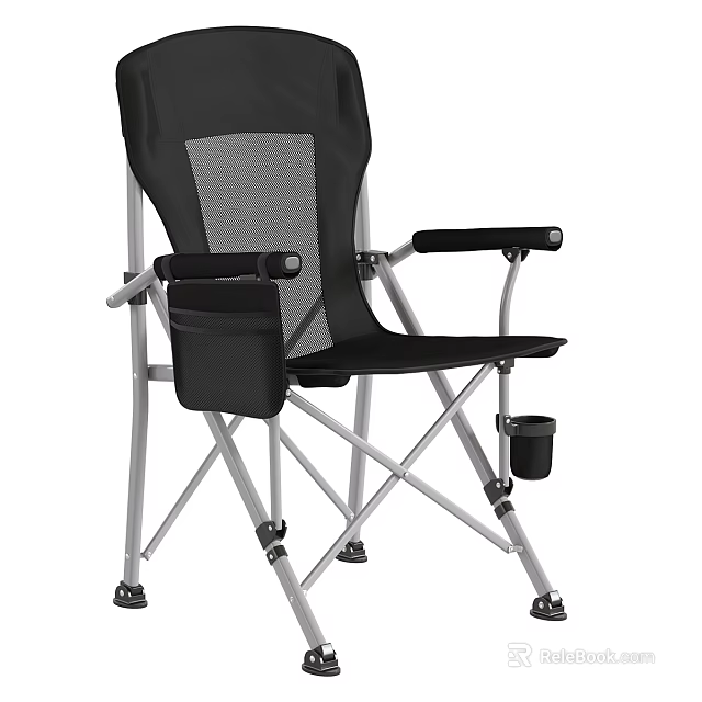 Foldable Outdoor Chair With Metal Frame Mesh Back Armrests Cup Holder And Storage Pocket 3d model 