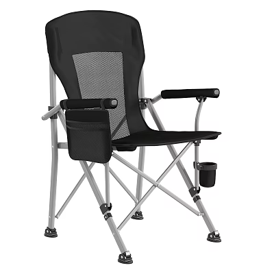 Foldable Outdoor Chair With Metal Frame Mesh Back Armrests Cup Holder And Storage Pocket 3d model