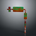 Rusted Traffic Light Structure With Multiple Signal Lights And Metal Support Pole