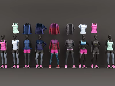 Models In Colorful Athletic Wear Featuring Tank Tops Jackets And Shorts 3d model