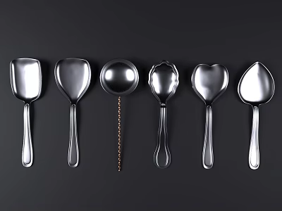 Silver Stainless Steel Utensil Set With Various Shaped Spoons For Kitchen Use 3d model