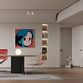 Modern Study Room Interior With Spacious Desk Red Chair Bookshelf And Artwork Decor