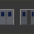 Gray Storage Furniture With Blue Panel Doors And One Open Door Design