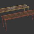Modern Home Interior With Long Wooden Tables And Metal Legs