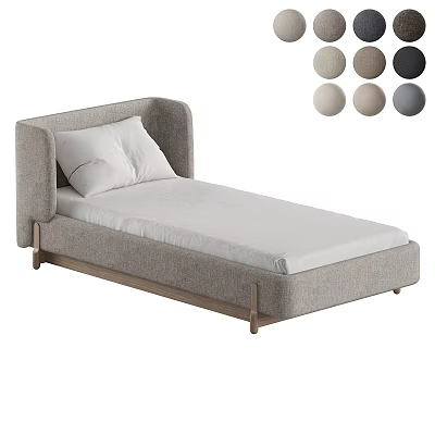 Modern Upholstered Single Bed With Curved Headboard Wooden Legs And Color Options 3d model