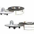 Modern Coffee Table Design With Round Top Metal Frame And Rolling Wheels 3d model