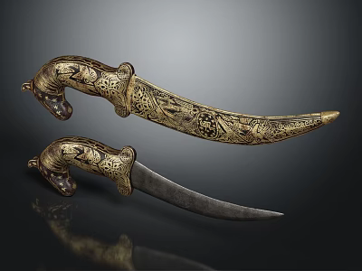 Ornate Decorative Knives With Intricate Carvings And Antique Style Handles 3d model