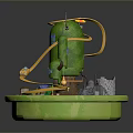 Green Playground Model With Yellow Slide Small Blue House Flags And Lawn Base
