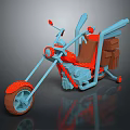 3D Model Red And Blue Custom Motorcycle With Long Handlebars And Unique Seat