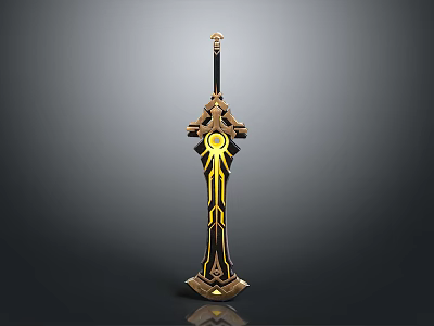 Exquisite Fantasy Weapon Design Featuring Golden Ornaments And Glowing Patterns 3d model