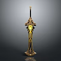 Exquisite Fantasy Weapon Design Featuring Golden Ornaments And Glowing Patterns 3d model