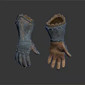 Pair of Medieval Leather Metal Gloves With Rivets Stitching And Armor Accents