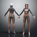 Two Female 3D Character Models Front Back View With Tight Costume And Hat Design 3d model
