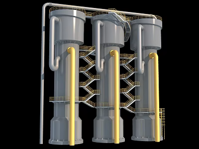 Large Industrial Equipment Featuring Cylindrical Tanks Yellow Pipes And Metal Staircases 3d model