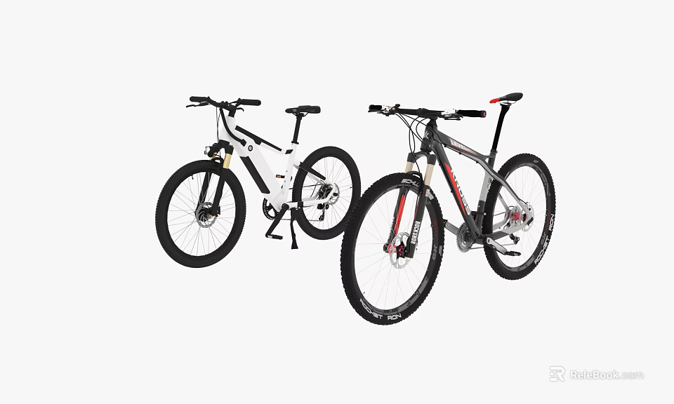 Two Bicycles One White and One Black Red Standing Side by Side View 3d model 